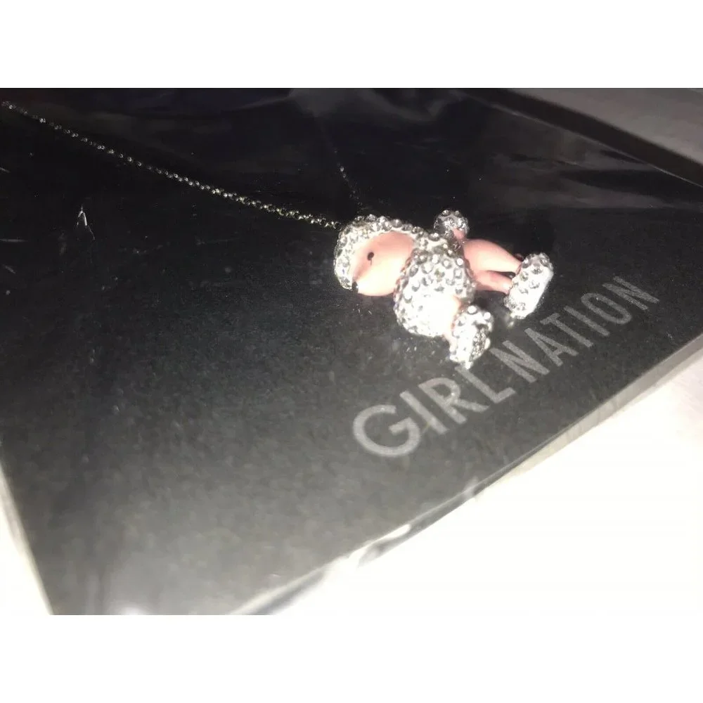 Girl Nation Enamel Child Necklace 14K Gold Plated BLING Shiny Crystal Poodle